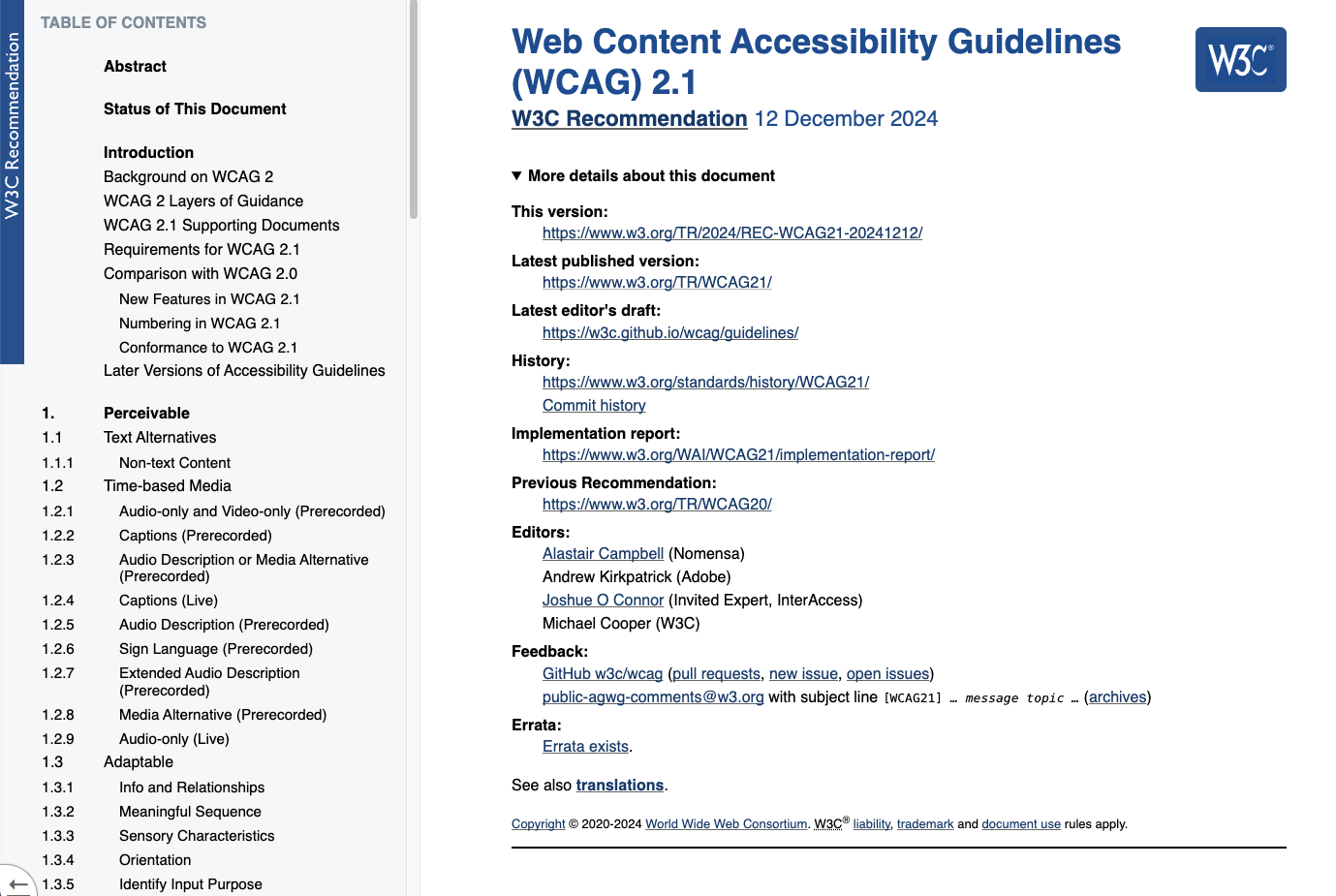 Web content Accessibility guidelines (WCAG) 2.1 website